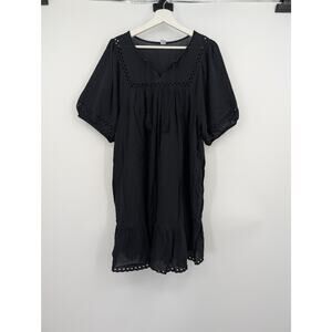 Old Navy Gauzy Cotton Eyelet Cutout Black Women's XL Lined Dress Vacation Beachy